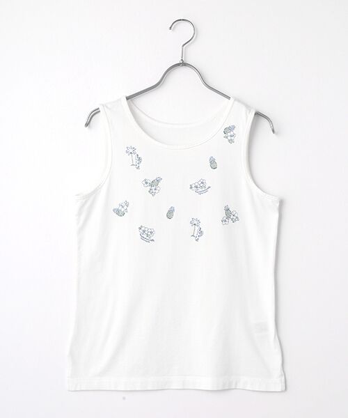 Mademoiselle NON NON / マドモアゼルノンノン タンクトップ | コンパクトヤーン天竺 2色刺繍タンクトップ（シロ）