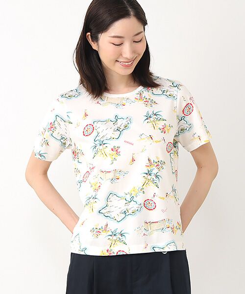 Mademoiselle NON NON / マドモアゼルノンノン Tシャツ | 天竺総柄プリント リゾートハワイTシャツ | 詳細5
