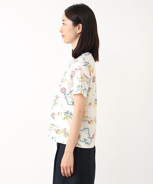Mademoiselle NON NON / マドモアゼルノンノン Tシャツ | 天竺総柄プリント リゾートハワイTシャツ | 詳細6