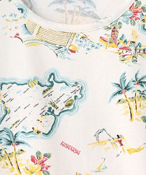 Mademoiselle NON NON / マドモアゼルノンノン Tシャツ | 天竺総柄プリント リゾートハワイTシャツ | 詳細4