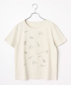 Mademoiselle NON NON / マドモアゼルノンノン Tシャツ | 超長綿天竺 サマーフレンチモチーフスパンコール刺繍Tシャツ