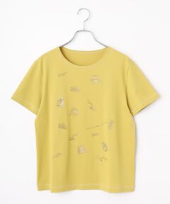 Mademoiselle NON NON / マドモアゼルノンノン Tシャツ | 超長綿天竺 サマーフレンチモチーフスパンコール刺繍Tシャツ