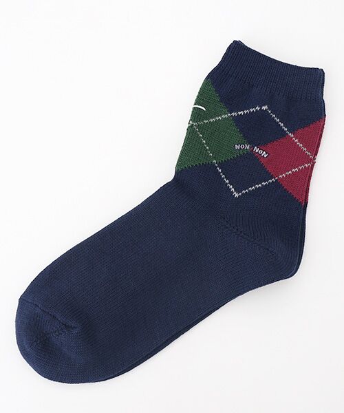 Mademoiselle NON NON / マドモアゼルノンノン ソックス | 綿コーマ アーガイル全面柄ソックス[ショート丈]（ネイビー）