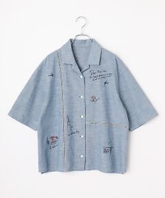 Mademoiselle NON NON / マドモアゼルノンノン シャツ・ブラウス | オーガニックコットンムラ糸ダンガリー 刺繍入りハシゴレースオーバーシャツ