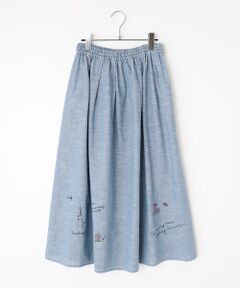 オーガニックコットンムラ糸ダンガリー 刺繍入りタック＆ギャザースカート