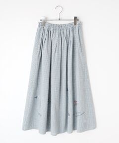 Mademoiselle NON NON / マドモアゼルノンノン ロング・マキシ丈スカート | オーガニックコットンムラ糸ダンガリー 刺繍入りタック＆ギャザースカート