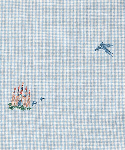 Mademoiselle NON NON / マドモアゼルノンノン ロング・マキシ丈スカート | オーガニックコットンムラ糸ダンガリー 刺繍入りタック＆ギャザースカート | 詳細10