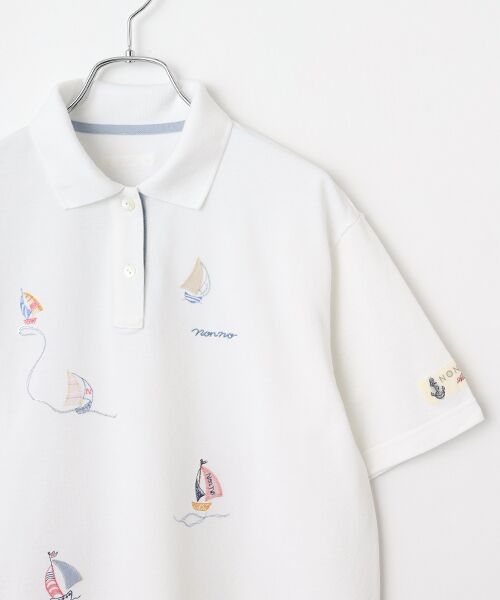 Mademoiselle NON NON / マドモアゼルノンノン ポロシャツ | クールマックスエコメイド鹿の子 ヨット柄アップリケ刺繍入りポロシャツ | 詳細2