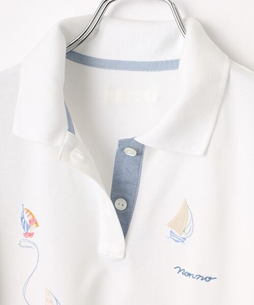 Mademoiselle NON NON / マドモアゼルノンノン ポロシャツ | クールマックスエコメイド鹿の子 ヨット柄アップリケ刺繍入りポロシャツ | 詳細4
