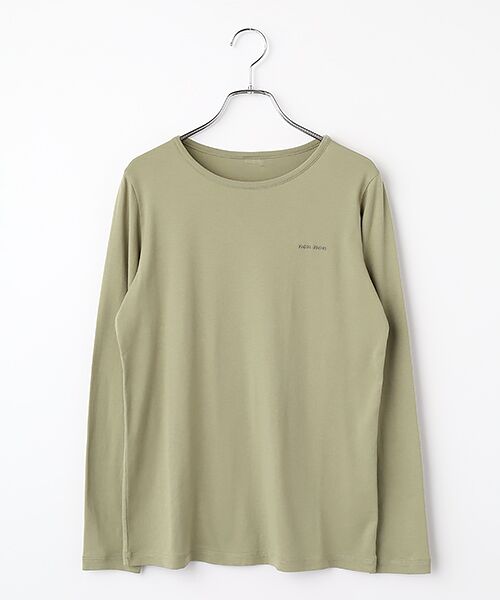 Mademoiselle NON NON / マドモアゼルノンノン Tシャツ | コンパクトヤーンフライスムジ&ボーダー 長袖Tシャツ（スモークオリーブグリーン）