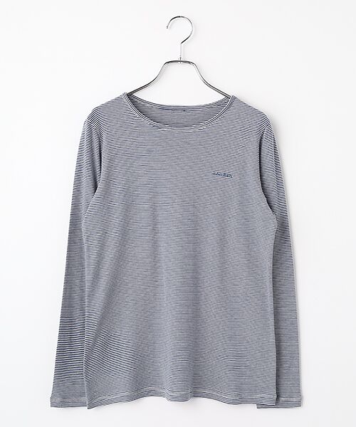 Mademoiselle NON NON / マドモアゼルノンノン Tシャツ | コンパクトヤーンフライスムジ&ボーダー 長袖Tシャツ（インクブルー系）