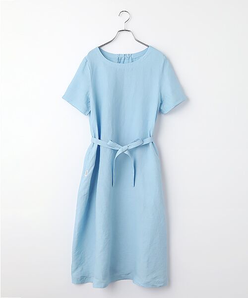 Mademoiselle NON NON / マドモアゼルノンノン ロング・マキシ丈ワンピース | リネンシャンブレー ノーカラーワンピース[半袖]（サックス）