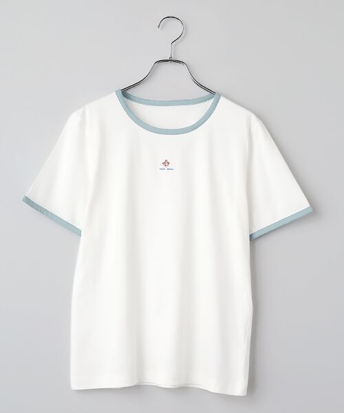 Mademoiselle NON NON / マドモアゼルノンノン Tシャツ | エアーコットン天竺 スリーブカラーアクセントTシャツ（シロ）