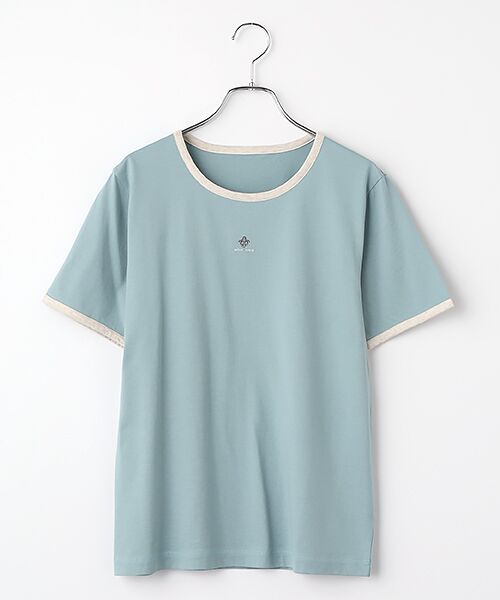 Mademoiselle NON NON / マドモアゼルノンノン Tシャツ | エアーコットン天竺 スリーブカラーアクセントTシャツ（グレイッシュブルー）