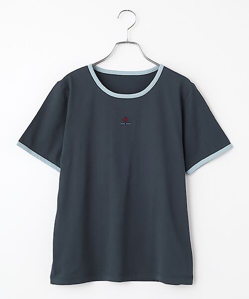 Mademoiselle NON NON / マドモアゼルノンノン Tシャツ | エアーコットン天竺 スリーブカラーアクセントTシャツ（ネイビー）