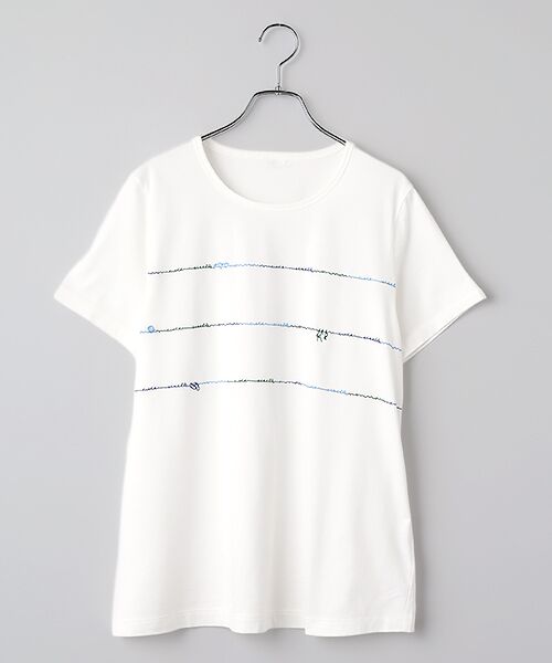 Mademoiselle NON NON / マドモアゼルノンノン Tシャツ | エアーコットン天竺 4色刺繍ロゴ&マリンモチーフTシャツ（シロ）