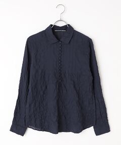 Mademoiselle NON NON / マドモアゼルノンノン シャツ・ブラウス | 綿モダールシャーリング くるみボタン付きブラウス