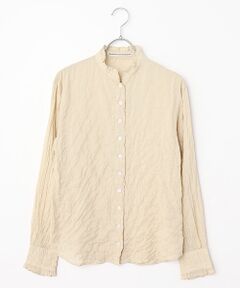 Mademoiselle NON NON / マドモアゼルノンノン シャツ・ブラウス | 綿モダールシャーリング スタンドフリル衿ブラウス