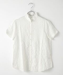 Mademoiselle NON NON / マドモアゼルノンノン シャツ・ブラウス | 綿モダールシャーリング スタンドフリル衿ブラウス[半袖]
