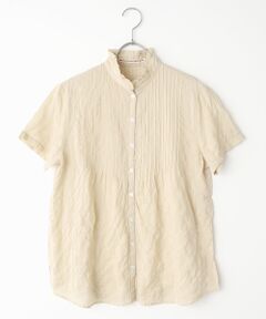 Mademoiselle NON NON / マドモアゼルノンノン シャツ・ブラウス | 綿モダールシャーリング スタンドフリル衿ブラウス[半袖]