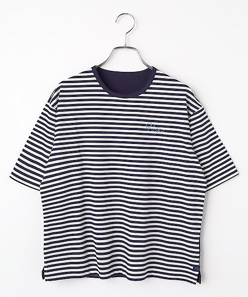 Mademoiselle NON NON / マドモアゼルノンノン Tシャツ | ハイゲージ天竺 バイカラーTシャツ[5分袖]（オフ×ネイビー）
