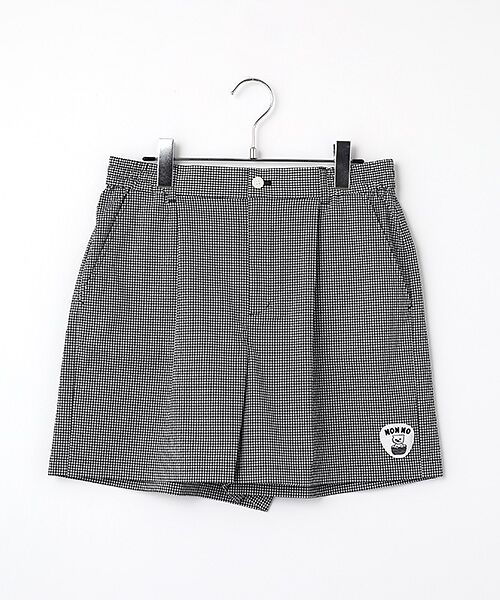 Mademoiselle NON NON / マドモアゼルノンノン ショート・ハーフ・半端丈パンツ | レディースGOLF クールマックスコットンサッカーストライプ＆ギンガム タック入りショートパンツ（クロギンガム(小)）