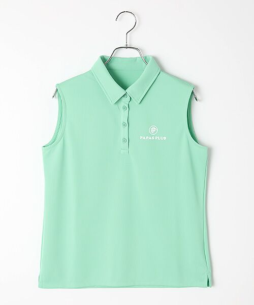 Mademoiselle NON NON / マドモアゼルノンノン ポロシャツ | レディースGOLF エステルエコメッシュ ノースリーブポロシャツ（ミント）
