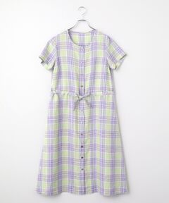 Mademoiselle NON NON / マドモアゼルノンノン ロング・マキシ丈ワンピース | リネン平織チェックワンピース[半袖]