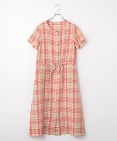 Mademoiselle NON NON / マドモアゼルノンノン ロング・マキシ丈ワンピース | リネン平織チェックワンピース[半袖]