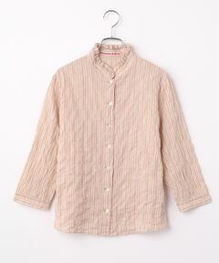 Mademoiselle NON NON / マドモアゼルノンノン シャツ・ブラウス | コットンシャーリングストライプ スタンドフリルブラウス[7分袖]