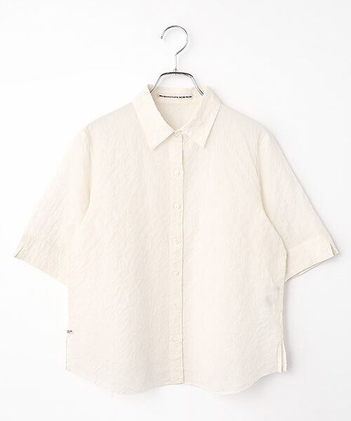 Mademoiselle NON NON / マドモアゼルノンノン シャツ・ブラウス | コットンシャーリングギンガムチェックシャツ[5分袖]（オフ系）
