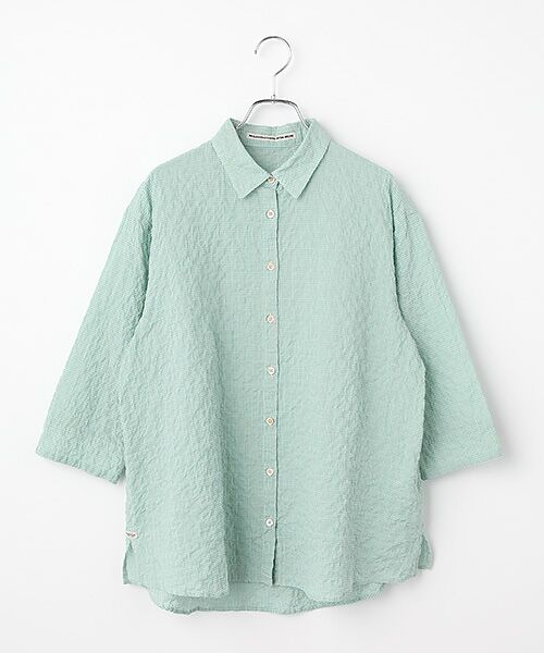 Mademoiselle NON NON / マドモアゼルノンノン シャツ・ブラウス | コットンシャーリングギンガムチェック オーバーブラウス[8分袖]（サックス系）