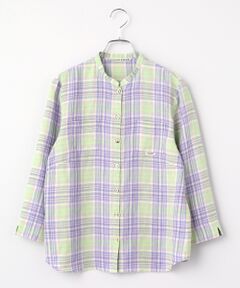 Mademoiselle NON NON / マドモアゼルノンノン シャツ・ブラウス | リネン平織チェックシャツ[8分袖]