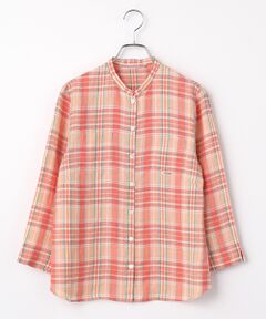 Mademoiselle NON NON / マドモアゼルノンノン シャツ・ブラウス | リネン平織チェックシャツ[8分袖]