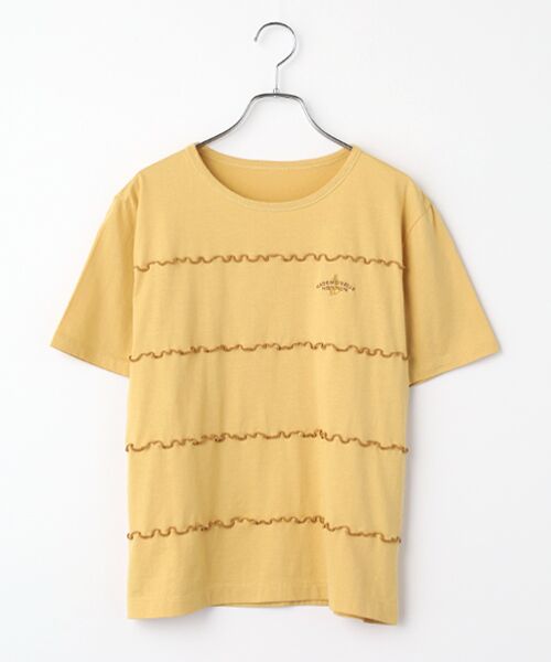Mademoiselle NON NON / マドモアゼルノンノン Tシャツ | エアーコットン天竺 メローステッチ配色切替Tシャツ（エッグイエロー）