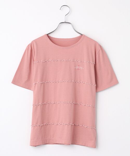 Mademoiselle NON NON / マドモアゼルノンノン Tシャツ | エアーコットン天竺 メローステッチ配色切替Tシャツ（ピンク）
