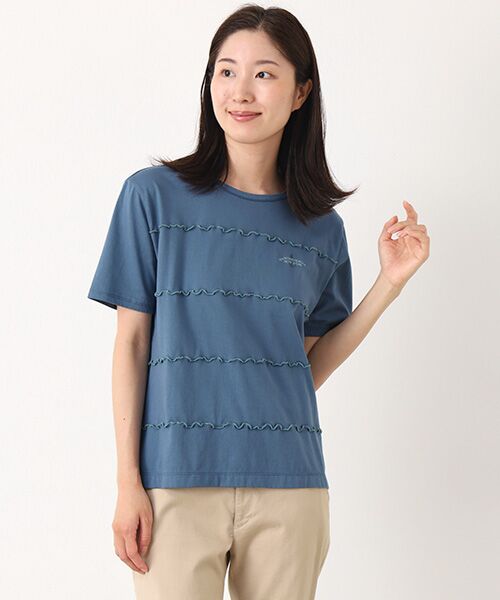 Mademoiselle NON NON / マドモアゼルノンノン Tシャツ | エアーコットン天竺 メローステッチ配色切替Tシャツ | 詳細9