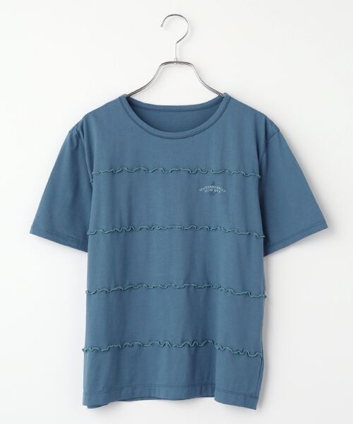 Mademoiselle NON NON / マドモアゼルノンノン Tシャツ | エアーコットン天竺 メローステッチ配色切替Tシャツ（ブルー）