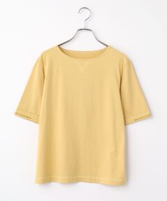 Mademoiselle NON NON / マドモアゼルノンノン Tシャツ | エアーコットン天竺 ロゴチェーン刺繍ボートネックTシャツ[5分袖]