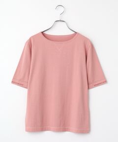 Mademoiselle NON NON / マドモアゼルノンノン Tシャツ | エアーコットン天竺 ロゴチェーン刺繍ボートネックTシャツ[5分袖]