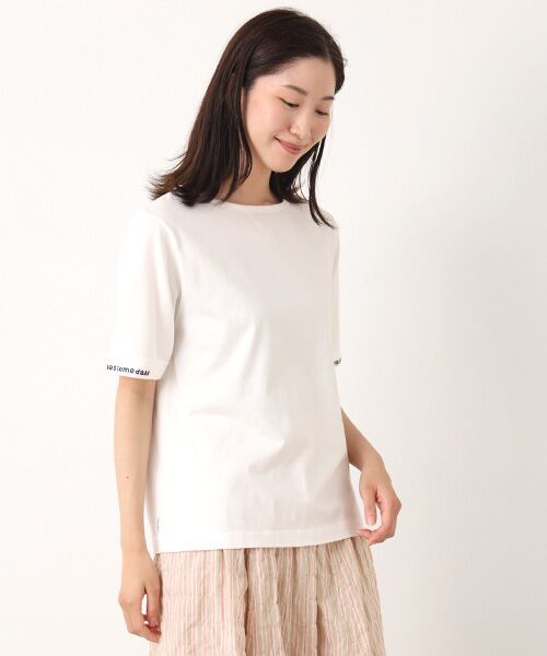 Mademoiselle NON NON / マドモアゼルノンノン Tシャツ | エアーコットン天竺 ロゴチェーン刺繍ボートネックTシャツ[5分袖] | 詳細2