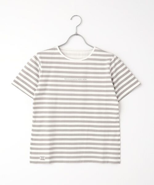 Mademoiselle NON NON / マドモアゼルノンノン Tシャツ | ヴィンテージボーダープリント天竺 半袖Tシャツ(グレー×シロ)