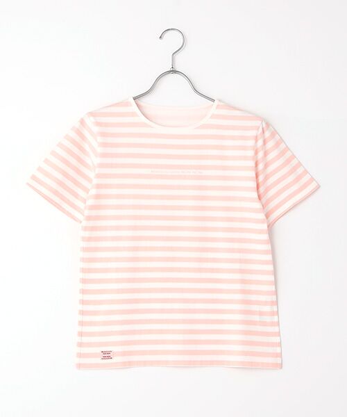 Mademoiselle NON NON / マドモアゼルノンノン Tシャツ | ヴィンテージボーダープリント天竺 半袖Tシャツ(ピンク×シロ)