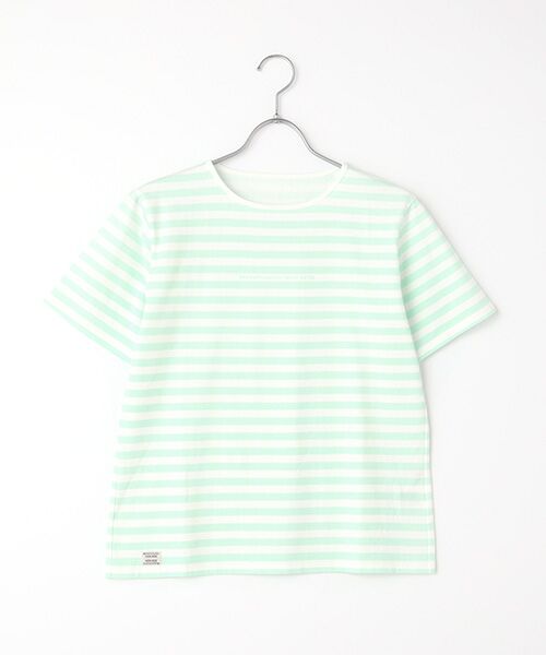 Mademoiselle NON NON / マドモアゼルノンノン Tシャツ | ヴィンテージボーダープリント天竺 半袖Tシャツ(ミント×シロ)