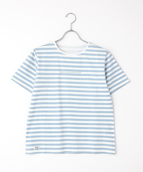 Mademoiselle NON NON / マドモアゼルノンノン Tシャツ | ヴィンテージボーダープリント天竺 半袖Tシャツ(スカイブルー×シロ)