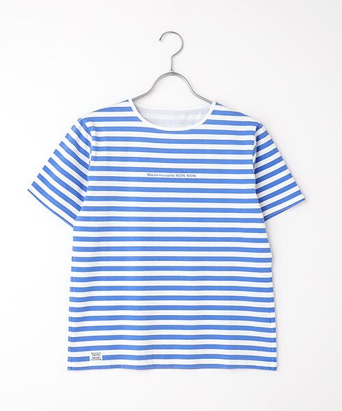 Mademoiselle NON NON / マドモアゼルノンノン Tシャツ | ヴィンテージボーダープリント天竺 半袖Tシャツ(ブルー×シロ)