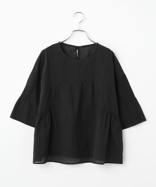 Mademoiselle NON NON / マドモアゼルノンノン シャツ・ブラウス | コットンローンハンドワッシャー レースプルオーバーブラウス[6分袖]（クロ）