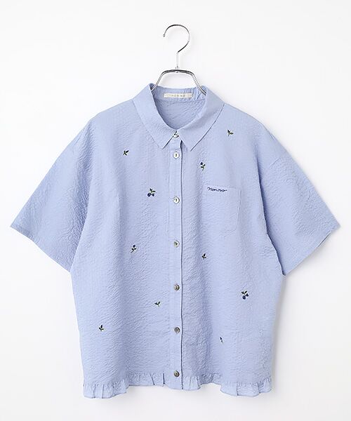 Mademoiselle NON NON / マドモアゼルノンノン シャツ・ブラウス | ローンミラクルウェーブ 小花刺繍入りブラウス（サックス）