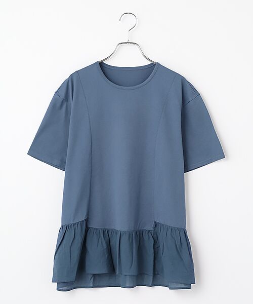 Mademoiselle NON NON / マドモアゼルノンノン Tシャツ | ギザンテイー天竺 切替フレアーAラインTシャツ（ブルー）