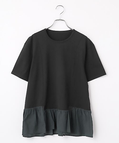 Mademoiselle NON NON / マドモアゼルノンノン Tシャツ | ギザンテイー天竺 切替フレアーAラインTシャツ（クロ）